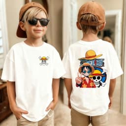 2026 One Piece Japanese Anime Print Boys' Short-Sleeve T-Shirt, Luffy Pattern, Pure Cotton Crew Neck Top, Suitable for Children.