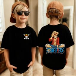 2026 One Piece Japanese Anime Print Boys' Short-Sleeve T-Shirt, Luffy Pattern, Pure Cotton Crew Neck Top, Suitable for Children.