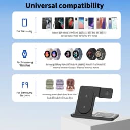 3 In 1 Foldable Wireless Charger Stand LED Fast Charging Station for Samsung S24 S23 Galaxy Watch 2-8 Active Buds Pro