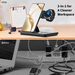3 In 1 Foldable Wireless Charger Stand LED Fast Charging Station for Samsung S24 S23 Galaxy Watch 2-8 Active Buds Pro