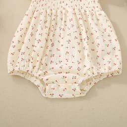 Summer Girl Baby Cherry Print White Short Sleeve Triangle Romper and Headscarf Two-piece Set