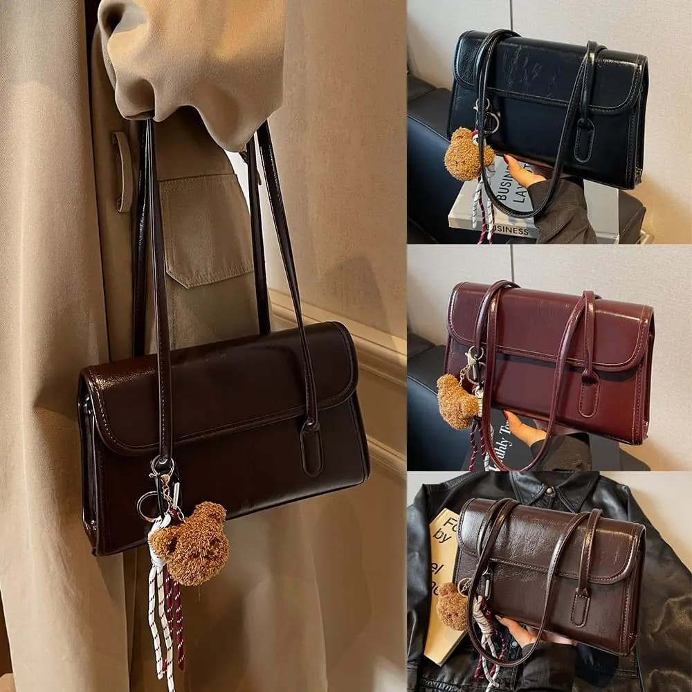 Soft PU Leather Women Shoulder Bag Large Capacity Square Shape Retro Handbag Lightweight Underarm Bag Women Female