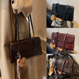 Soft PU Leather Women Shoulder Bag Large Capacity Square Shape Retro Handbag Lightweight Underarm Bag Women Female
