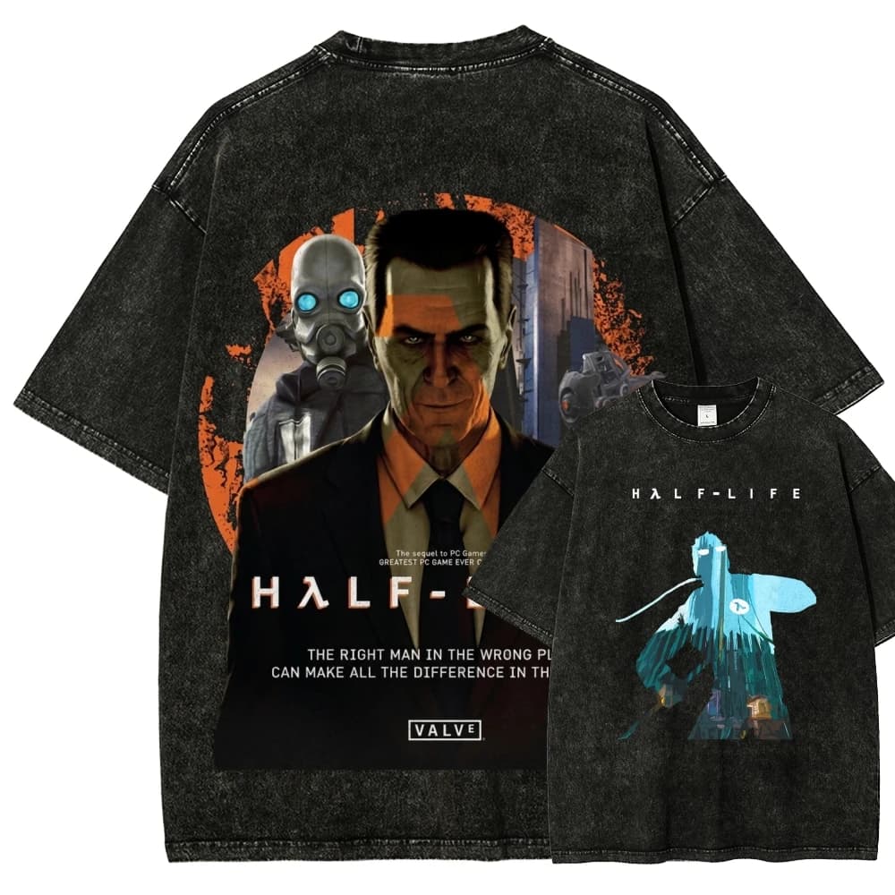Half Life Washed T-shirt 2026 New Model personality Clothes shirt Year round clothing Streetwear Trendy high quality Breathable