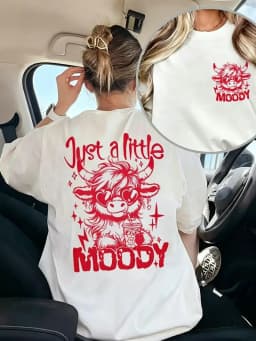 Just A Little Moody Print T-shirt Double Sided Highland Cow Graphic Short Sleeve Tops Women Spring Summer Casual Tee