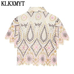 KLKXMYT Women's Fashion Hollow Out Embroidery Shirt Summer Short Sleeve Casual Daily Commute Wear Elegant Blouse Top