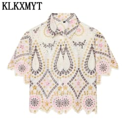KLKXMYT Women's Fashion Hollow Out Embroidery Shirt Summer Short Sleeve Casual Daily Commute Wear Elegant Blouse Top