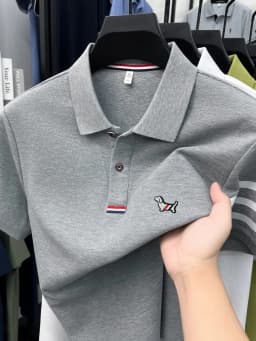 High end 100% cotton short sleeve polo shirt men luxury brand cute dog design Korean casual summer golf fashion striped T-shirt