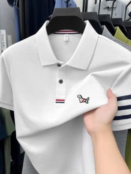 High end 100% cotton short sleeve polo shirt men luxury brand cute dog design Korean casual summer golf fashion striped T-shirt