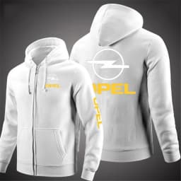 Opel 2026 men's new long sleeved comfortable solid color jacket with hood and printed zipper casual sportswear hooded sweatshirt