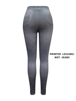 【Non-Denim】Women's Faux Denim Print Leggings, Sports Casual Skinny Pants, Thin Soft Skin-Friendly Yoga Pants, All Seasons Wear L