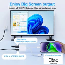 USB C and Lighting to HDMI Adapter for iPhone to TV Sync Screen Digital AV Adapter Compatible for iPhone 17 16 15 iPad