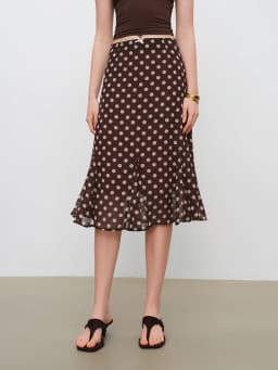 ZIQIAO 2026 New Summer Women's A-Line Flared Chiffon Midi Chic Skirt, Flowy Mermaid Hem Streetwear Top for Y2K Coquette Style