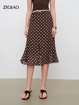 ZIQIAO 2026 New Summer Women's A-Line Flared Chiffon Midi Chic Skirt, Flowy Mermaid Hem Streetwear Top for Y2K Coquette Style