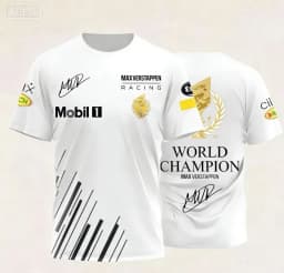 T-shirt with World Champion Signature & Event Logos Comfortable Casual Wear for Racing Fans