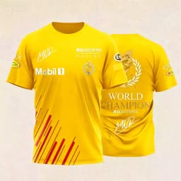 T-shirt with World Champion Signature & Event Logos Comfortable Casual Wear for Racing Fans