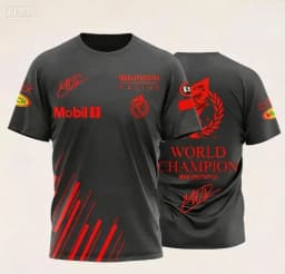 T-shirt with World Champion Signature & Event Logos Comfortable Casual Wear for Racing Fans
