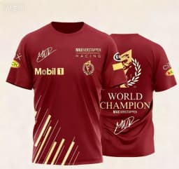 T-shirt with World Champion Signature & Event Logos Comfortable Casual Wear for Racing Fans