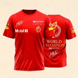 T-shirt with World Champion Signature & Event Logos Comfortable Casual Wear for Racing Fans