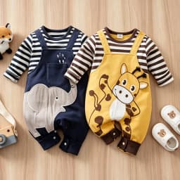 Newborn Baby Rompers Elephant & Giraffe Print Striped Long Sleeve Cotton Soft Jumpsuit Fall Winter Outfit for Toddler Boys Girls