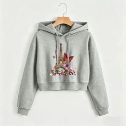 Paris Eiffel Tower with Butterfly Hoodies Cropped Sweatshirt Crop Top Hoodie Y2k Sweatshirts Gothic Casual Style Clothes