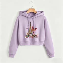 Paris Eiffel Tower with Butterfly Hoodies Cropped Sweatshirt Crop Top Hoodie Y2k Sweatshirts Gothic Casual Style Clothes