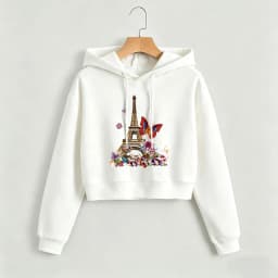 Paris Eiffel Tower with Butterfly Hoodies Cropped Sweatshirt Crop Top Hoodie Y2k Sweatshirts Gothic Casual Style Clothes