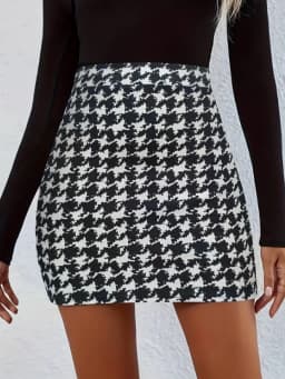 Women's Fashion Houndstooth High-Waisted Bodycon Mini Skirt, Slim Fit Elegant Versatile Pencil Skirt