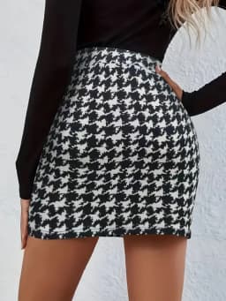 Women's Fashion Houndstooth High-Waisted Bodycon Mini Skirt, Slim Fit Elegant Versatile Pencil Skirt