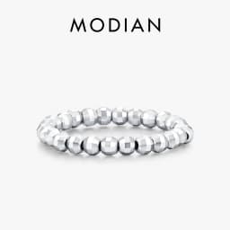 MODIAN 925 Sterling Sliver Simple Stackable Geometric Beaded Rings Trendy Sparkling Beads Finger Ring For Women Fine Jewelry