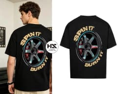 Men's Car Enthusiast Print T-Shirt Crew Neck Cotton Shirt with Ich Mag Felgen 5-Spoke Racing Wheel Design Urban Streetwear Style