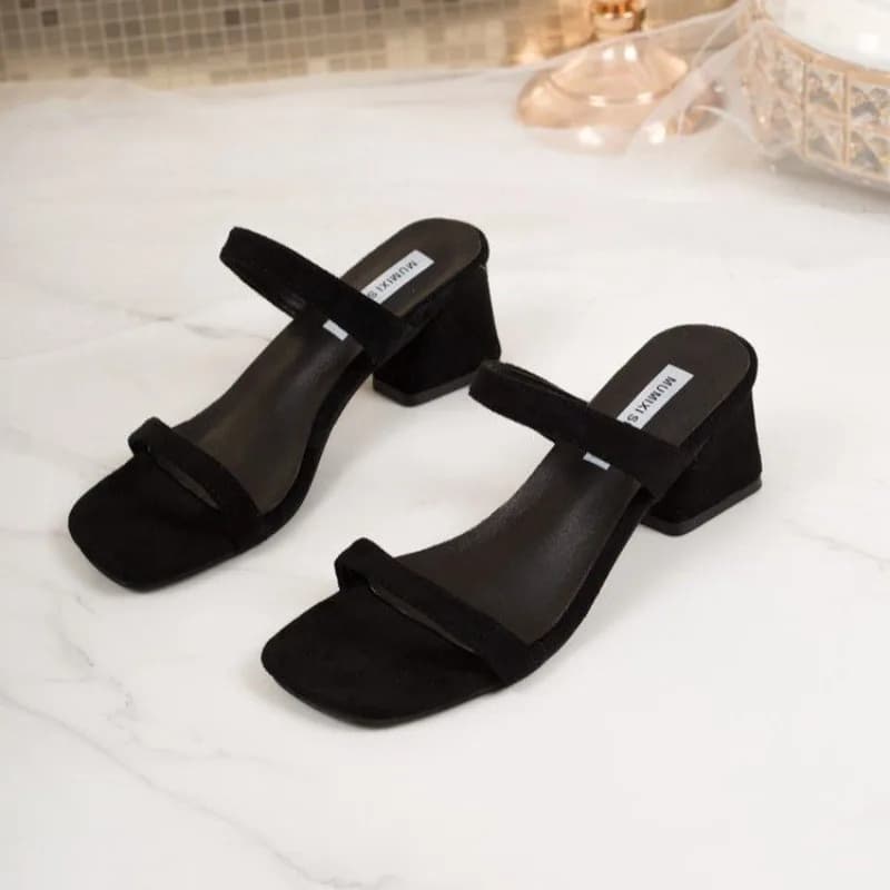 Summer Thick Heel Women Slippers Elegant Open Toe Narrw Band Dress Shoes Ladies Outdoor Concise Party Dress Commuter Slides