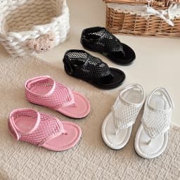 Spring Boys Girl's Flip Flop Sandals Mesh Hook-loop Breathable Chic Kid's Flat Shoe Solid Colors Anti-slip Casual Children Shoes