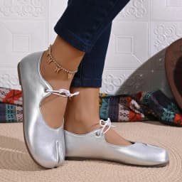 Comfort Flats Heel Silver Designer Tabi Shoes Women Summer 2026 Lightweight Lace Up Bowknot Ballet Flat Shoe Woman's Loafers
