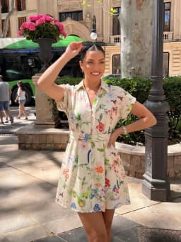 HH Boho Women Short Sleeve Summer Floral Print Dress Single Breasted Belt Slim Dress Woman Casual Vacation Beach Mini Dresses