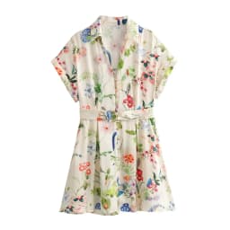 HH Boho Women Short Sleeve Summer Floral Print Dress Single Breasted Belt Slim Dress Woman Casual Vacation Beach Mini Dresses