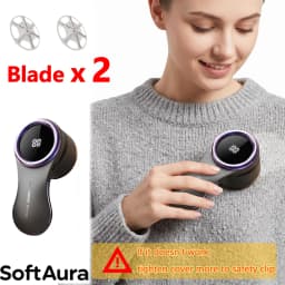 SoftAura 2-Blades Electric Lint Remover Fabric Shaver LCD Display USB Rechargeable Clothes Fuzz Remover for Home