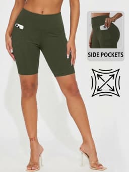 High Waisted Biker Shorts For Women With Pockets, Super Soft Tummy Control Workout Running Yoga Athletic Shorts
