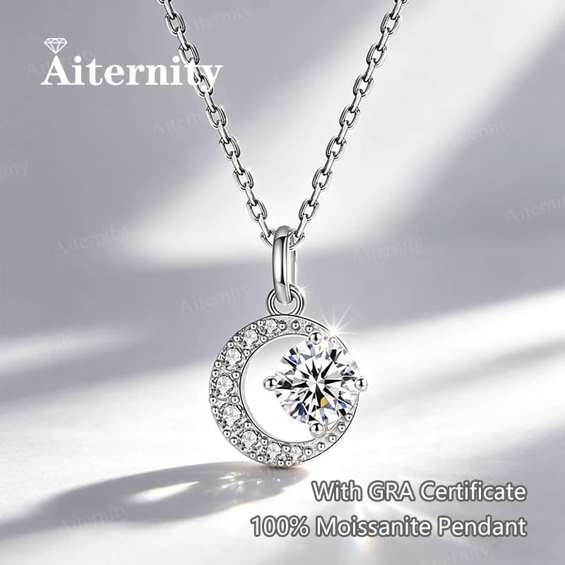 S925 Silver Crescent Moissanite D VVS Women's Necklace Luxury Star and Moon Pendant Elegant Clavicle Chain Cute Jewelry