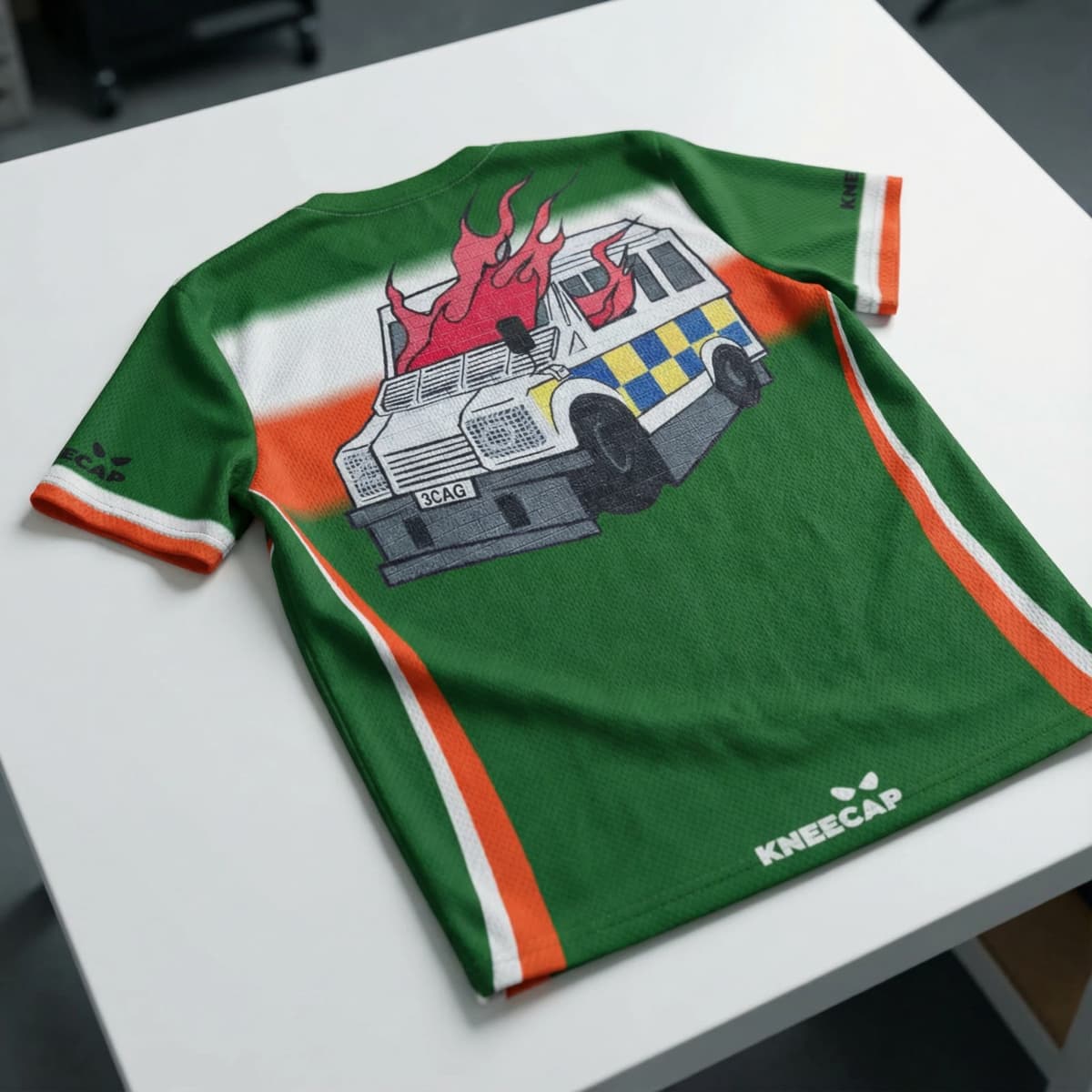 2026 Summer New Kneecap "Burning Police Van" Football Jersey, Family Matching T-shirt Suitable for Daily and Training Wear