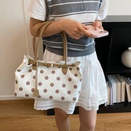 New Korean Stylish Polka Dot Tote Bag Personalized Casual Shoulder Bag Belt Decor Simple Versatile Commuter Underarm Bags