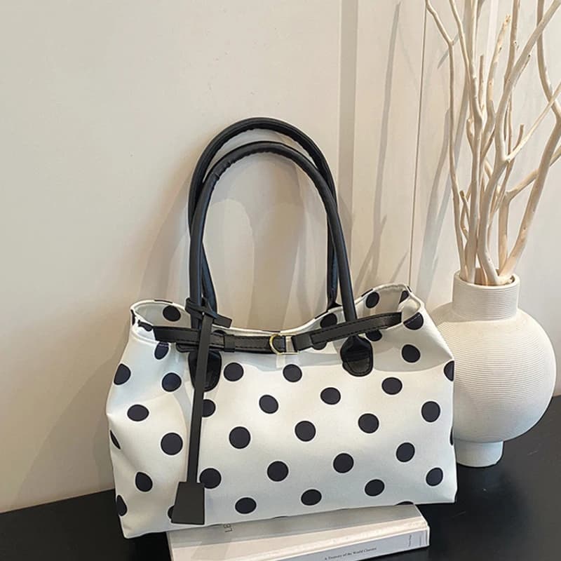 New Korean Stylish Polka Dot Tote Bag Personalized Casual Shoulder Bag Belt Decor Simple Versatile Commuter Underarm Bags