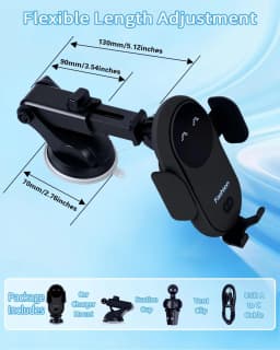 Wireless Car Charger Stand Fast Charging with Infrared Auto Clamp for iPhone 17 Samsung Phone Mount (Vent/Dashboard/Windshield)