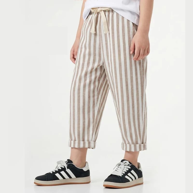 Kids Pants Toddler Striped Cotton Linen Pants Loose Fit Casual Summer Trousers for Children