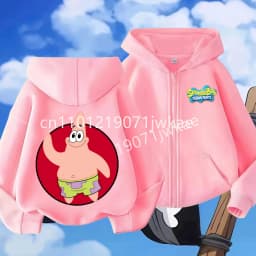 Hoodies Coat SpongeBob SquarePants Children Gifts Zipper Style Girls Boys Age 3-12 Kids Fashion Black Pink Fashion Sweatshirt