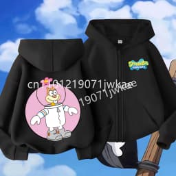Hoodies Coat SpongeBob SquarePants Children Gifts Zipper Style Girls Boys Age 3-12 Kids Fashion Black Pink Fashion Sweatshirt