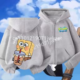 Hoodies Coat SpongeBob SquarePants Children Gifts Zipper Style Girls Boys Age 3-12 Kids Fashion Black Pink Fashion Sweatshirt