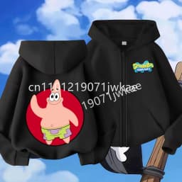 Hoodies Coat SpongeBob SquarePants Children Gifts Zipper Style Girls Boys Age 3-12 Kids Fashion Black Pink Fashion Sweatshirt