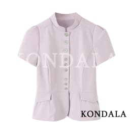 Women Chic Leisure Slim Short Sleeve Shirt KONDALA 2026 Summer Trendy Single-Breasted Tops Female High Street Commute Shirts Top