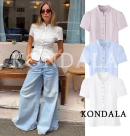 Women Chic Leisure Slim Short Sleeve Shirt KONDALA 2026 Summer Trendy Single-Breasted Tops Female High Street Commute Shirts Top